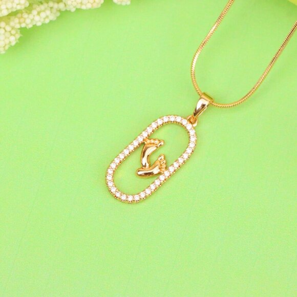 "Rose Gold Baby Feet Pendant in Sparkling Oval Frame with CZ Accents, XPPT1528 - Picture 12 of 13